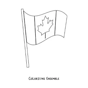 Image à colorier du drapeau du Canada flottant sur un mât