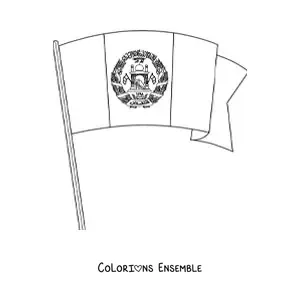 Image à colorier du drapeau de l’Afghanistan flottant sur un mât
