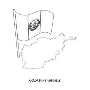 Image à colorier du drapeau de l’Afghanistan avec une carte