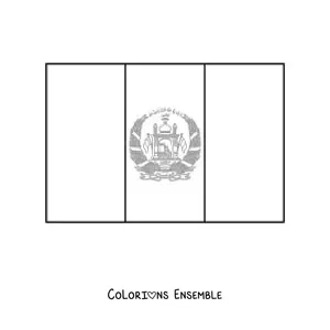 Image à colorier du drapeau de l’Afghanistan à l’horizontale avec son blason
