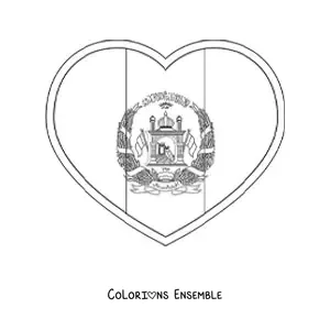 Image à colorier du drapeau de l’Afghanistan en emoji en forme de cœur