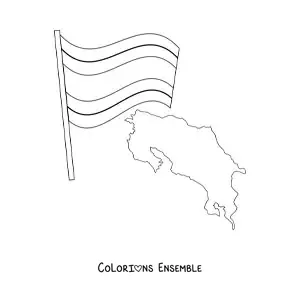 Image à colorier du drapeau du Costa Rica avec une carte