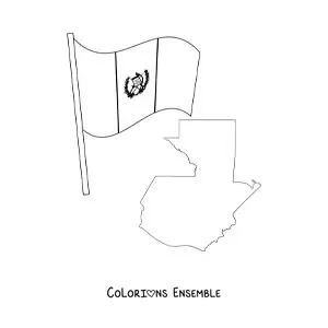 Image à colorier du drapeau du Guatemala avec une carte