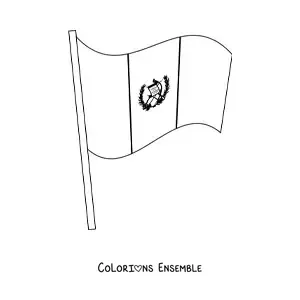 Image à colorier du drapeau du Guatemala flottant sur un mât