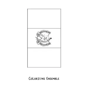 Image à colorier du drapeau du Guatemala à la verticale avec son blason