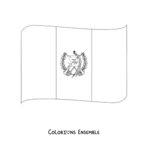 Image à colorier du drapeau du Guatemala flottant avec son blason