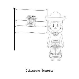 Image à colorier d’une femme avec le drapeau de l’Équateur