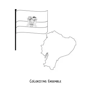 Image à colorier du drapeau de l’Équateur avec une carte