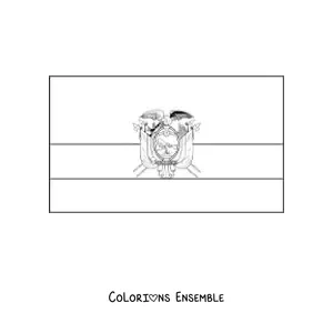 Image à colorier du drapeau de l’Équateur à l’horizontale avec son blason