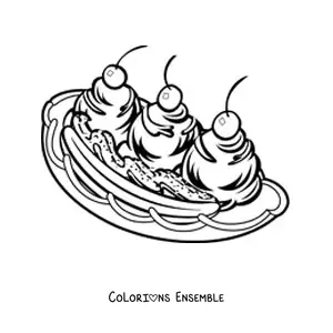 Image à colorier d'une glace banana split