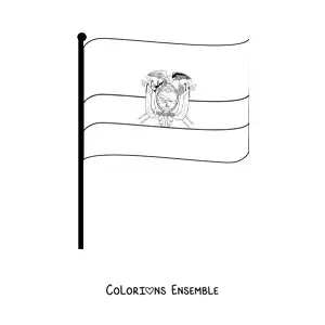 Image à colorier du drapeau de l’Équateur sur un mât