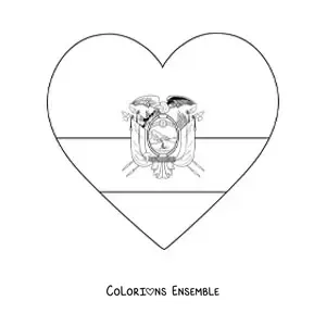 Image à colorier du drapeau de l’Équateur en emoji en forme de cœur