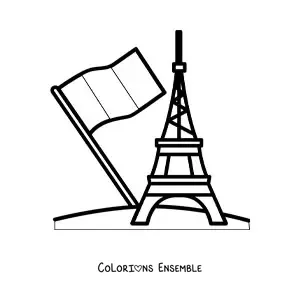 Image à colorier du drapeau de la France avec la tour Eiffel