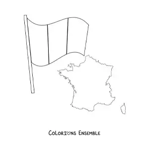 Image à colorier du drapeau de la France à côté d'une carte