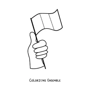 Image à colorier d'une main tenant le drapeau de la France