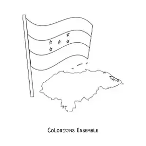Image à colorier du drapeau du Honduras à côté d'une carte