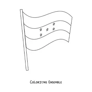Image à colorier du drapeau du Honduras flottant sur un mât