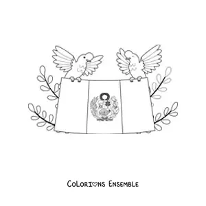 Image à colorier du drapeau du Pérou avec deux coqs-de-roche