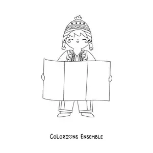 Image à colorier d'un garçon avec le drapeau du Pérou sans blason