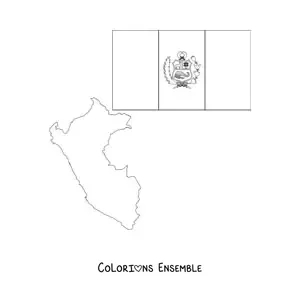 Image à colorier du drapeau du Pérou avec une carte