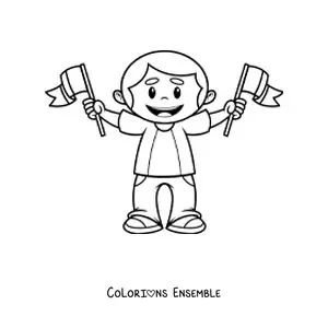 Image à colorier d'un garçon avec des drapeaux de l'Italie