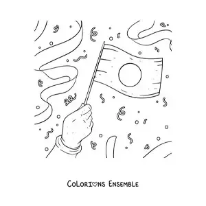Image à colorier d'une main tenant le drapeau du Japon