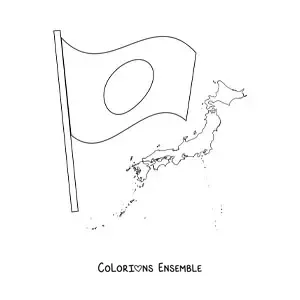 Image à colorier du drapeau du Japon avec une carte