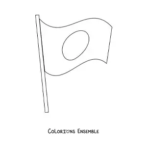 Image à colorier du drapeau du Japon flottant sur un mât
