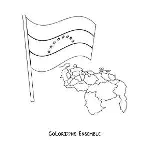 Image à colorier du drapeau du Venezuela avec une carte