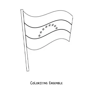 Image à colorier du drapeau du Venezuela flottant sur un mât