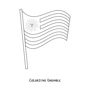 Image à colorier du drapeau de l'Uruguay flottant sur un mât