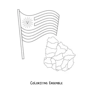 Image à colorier du drapeau de l'Uruguay avec une carte