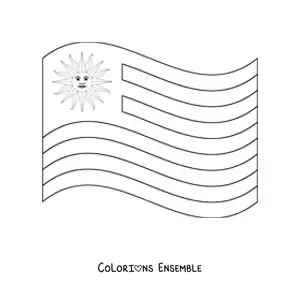 Image à colorier du drapeau de l'Uruguay qui flotte