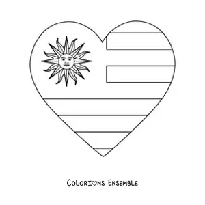 Image à colorier d'un cœur avec le drapeau de l'Uruguay