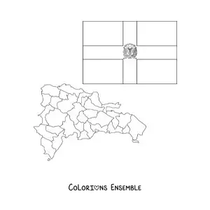 Image à colorier du drapeau de la République dominicaine avec une carte