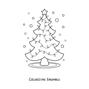 Image à colorier d'un sapin de Noël avec des lumières