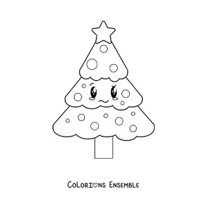 Image à colorier d'un petit sapin de Noël kawaii