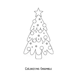 Image à colorier d'un petit sapin de Noël simple décoré