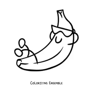 Image à colorier d'une banane animée qui se repose avec des lunettes de soleil