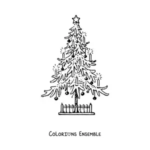 Image à colorier d'un petit sapin de Noël décoré réaliste
