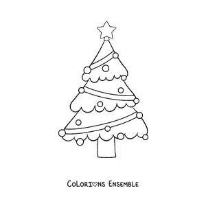 Image à colorier d'un grand sapin de Noël avec une décoration en zigzag