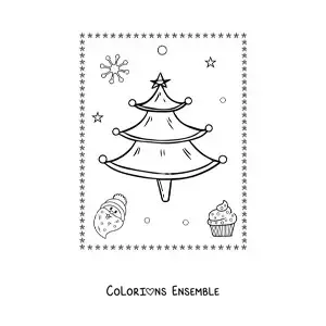 Image à colorier d'un petit sapin de Noël sans décorations