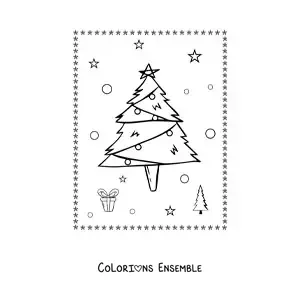 Image à colorier d'un petit sapin de Noël avec une décoration en zigzag
