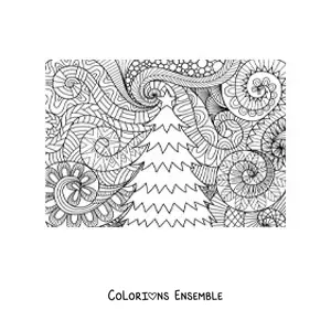 Image à colorier d'un petit sapin de Noël sur un fond de style zentangle