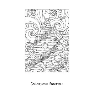 Image à colorier d'un petit sapin de Noël de style zentangle