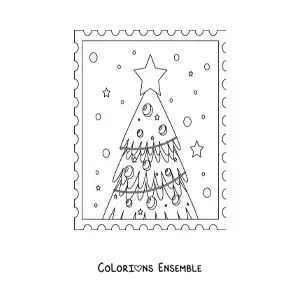 Image à colorier d'un petit sapin de Noël avec des étoiles