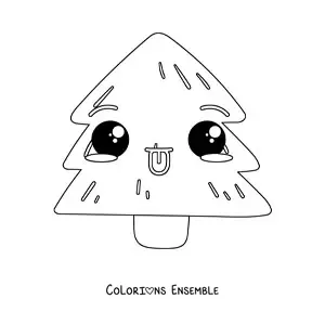 Image à colorier d'un petit sapin de Noël kawaii