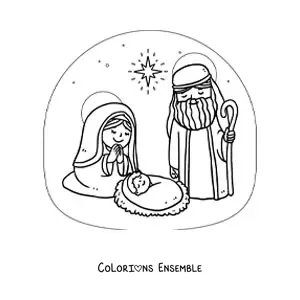 Image à colorier de la nativité de l'Enfant Jésus