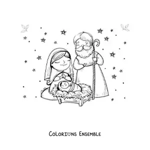 Image à colorier d'une crèche kawaii