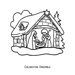 Image à colorier de la mangeoire où est né Jésus